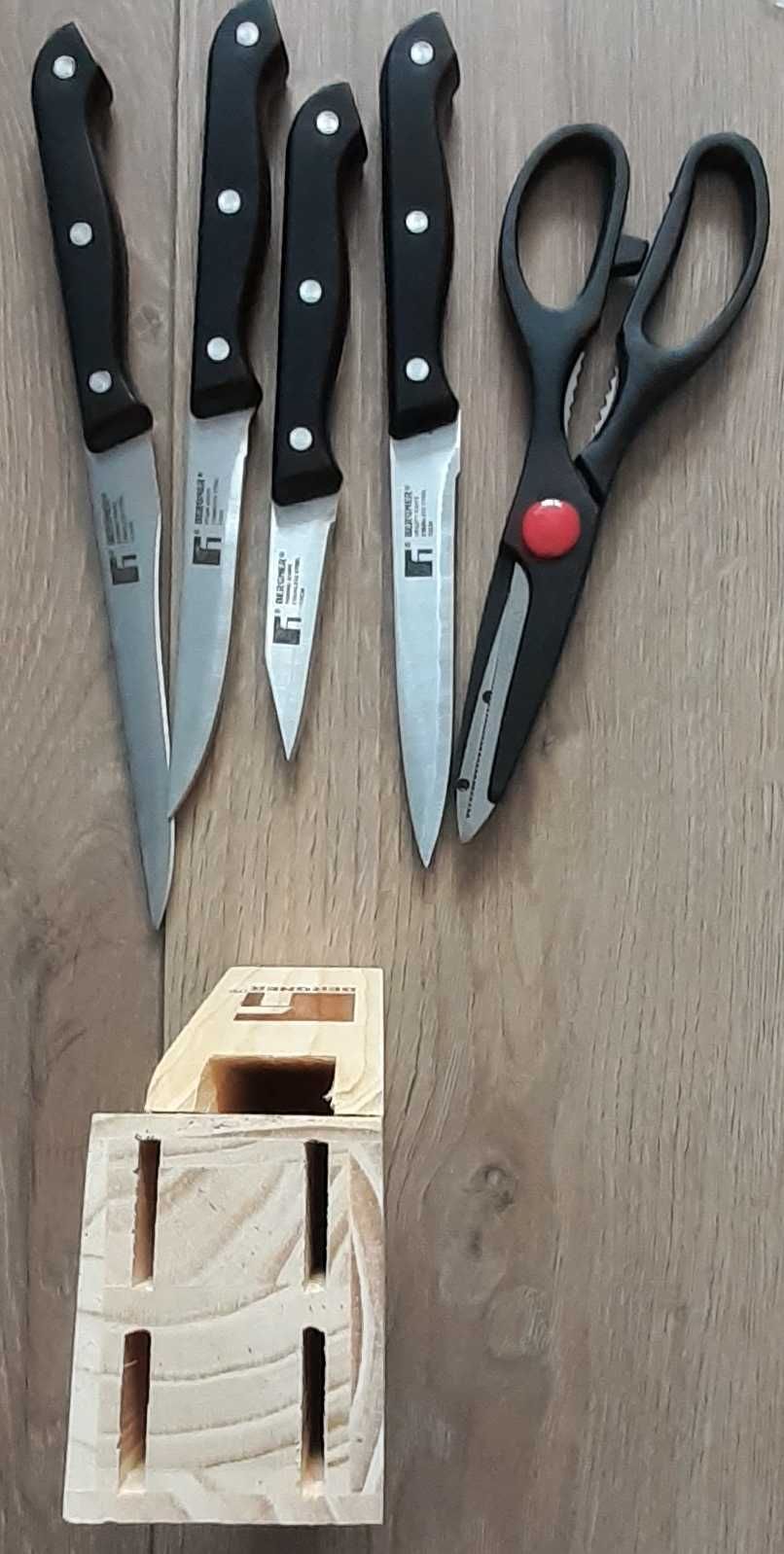 Zestaw noży kuchennych Bergmer z nożyczkami kuchennymi oraz stojakiem