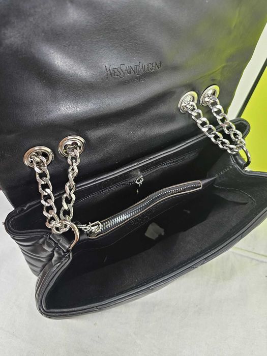 Torba listonoszka duza prazkowana damska Czarna YSL lancuszek