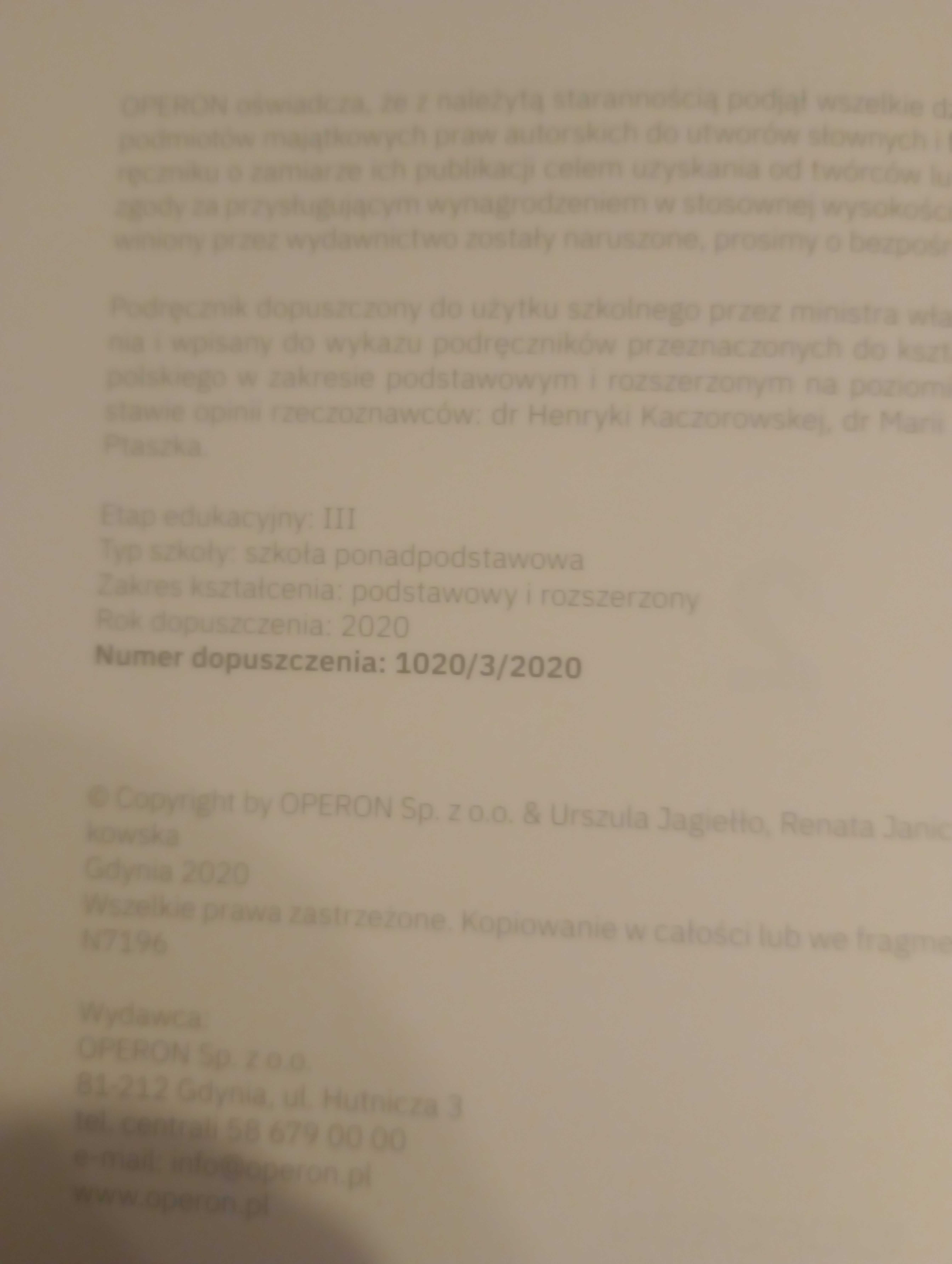 Podręcznik Język polski 2 cz 1 linia I Operon