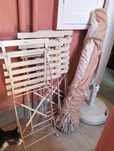 Conjunto jardim guarda sol + mesas + cadeiras