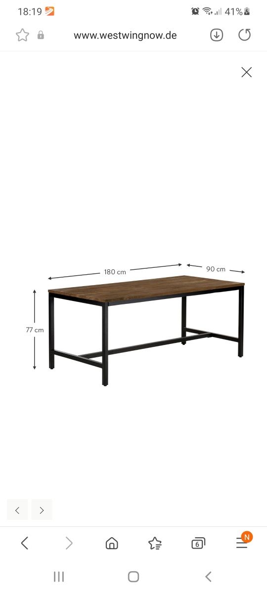 Stół industrialny w stylu loftowym na metalowych nogach 180 x 90