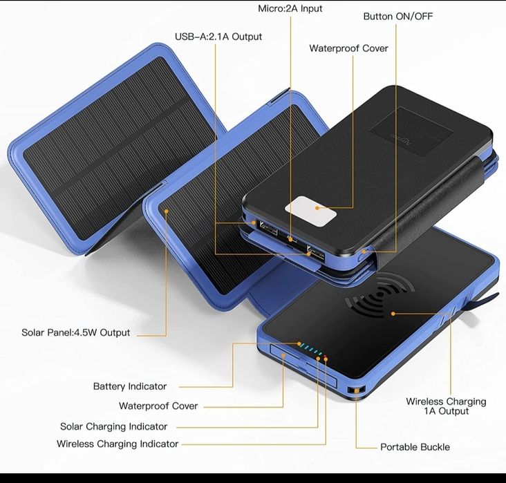 PowerBank 20000 mAh – ładowanie solarne + bezprzewodowe