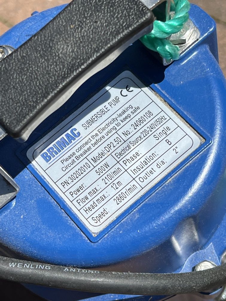 Pompa zanurzeniowa BRIMAC DP2.50 – 500W, 210 l/min, 12m
