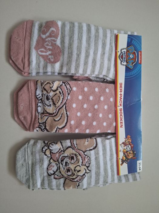 Psi Patrol 3-pak nowe skarpetki dziewczęce rozmiar 31-34