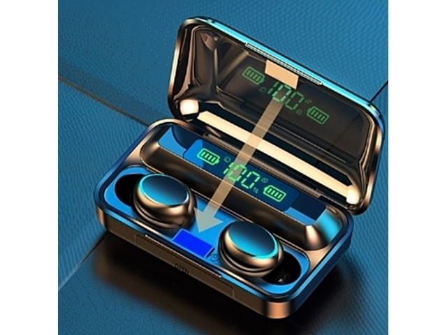 Słuchawki Bluetooth TWS F9-5 z etui, czarne, do 6h muzyki