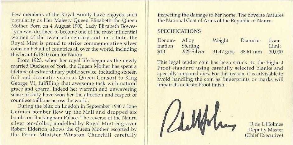 Moedas - - - Nauru - - - "Rainha Elizabeth - Rainha-Mãe"