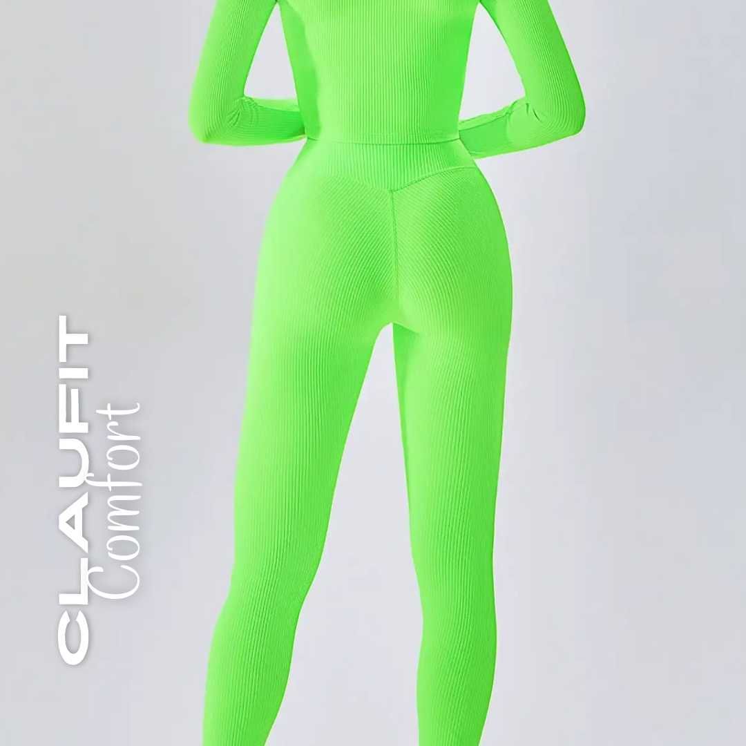 Conjunto Verde Fluorescente: Casaco, Legging e Top