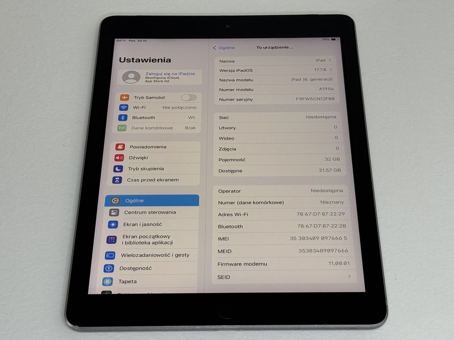 iPad 6. gen. 32GB (A1954) - Cellular (LTE) - faktura VAT 23%