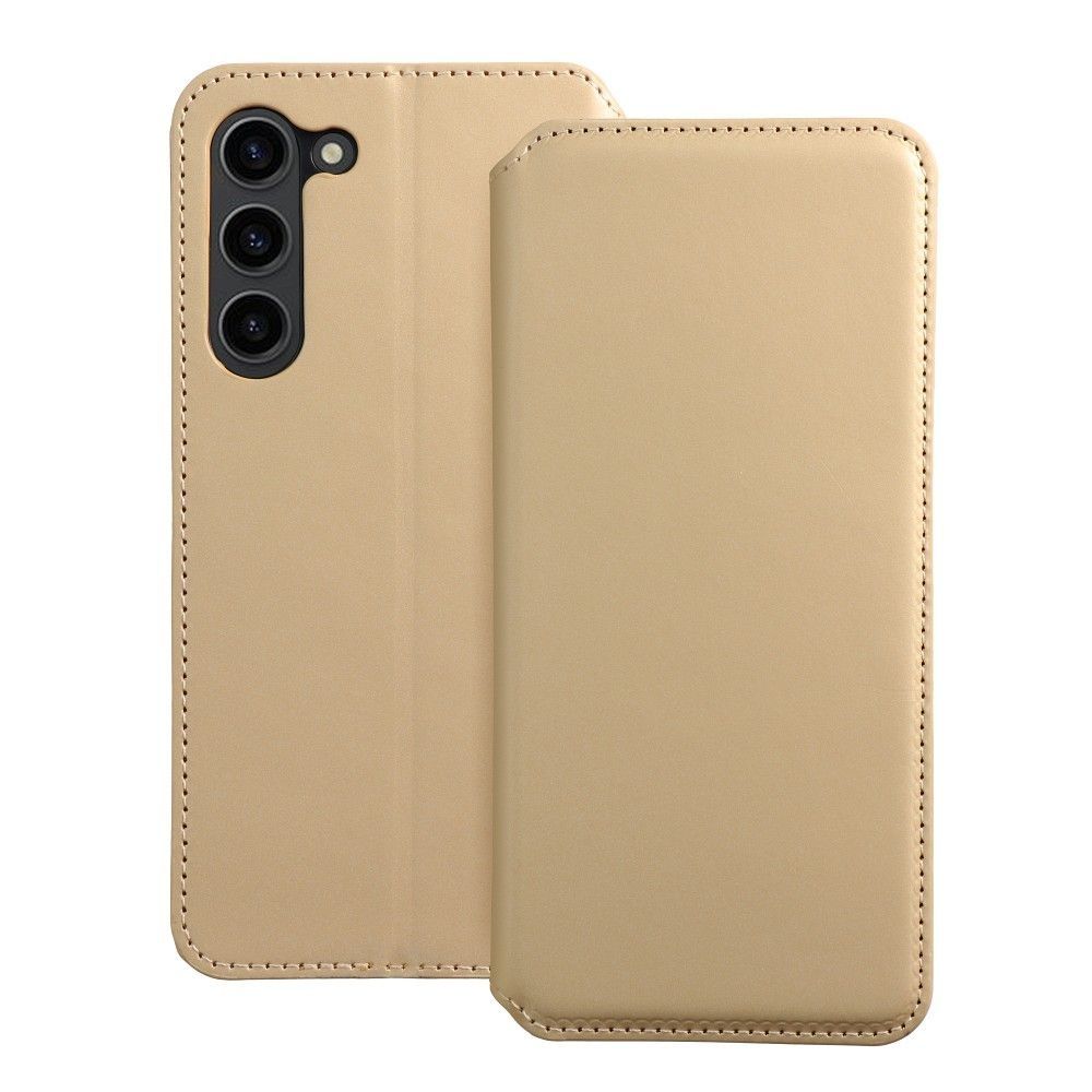 Kabura DUAL POCKET Book do SAMSUNG S24 Ultra złoty + szkło hartowane