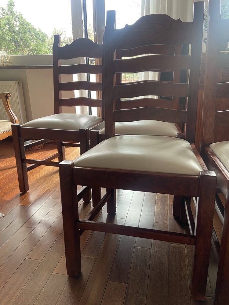Drewniane krzesla 6 sztuk siedzisko ze skory