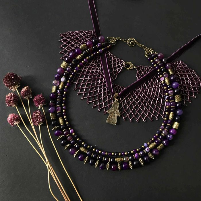 Набір прикрас в національному стилі "Лавандова ніч"