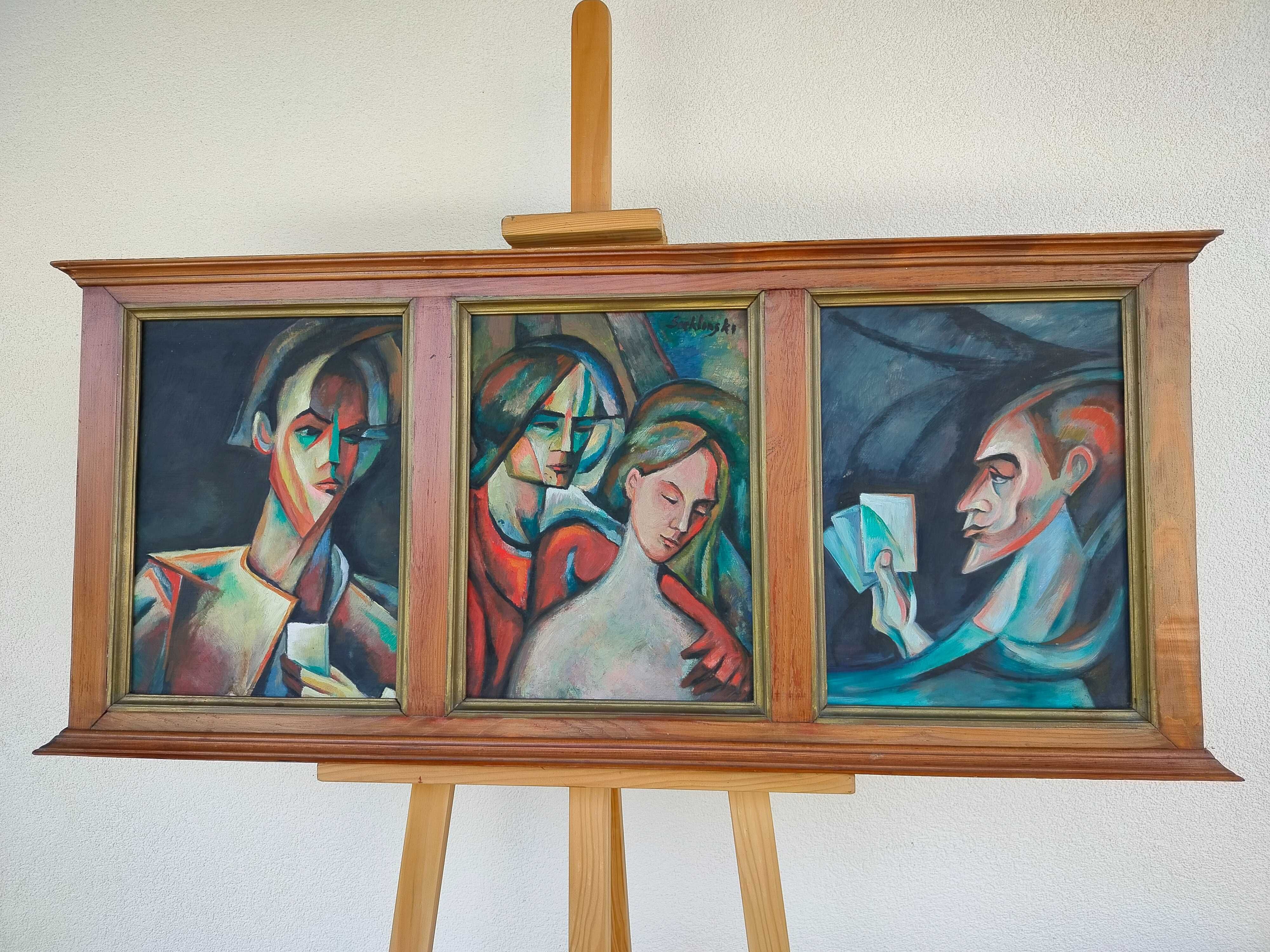 Piękny tryptyk dekoracja ścienna obraz Sreklinski