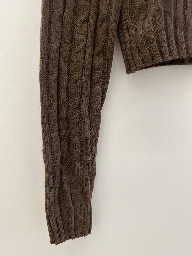 H&M sweter sweterek krótki croptop brązowy S