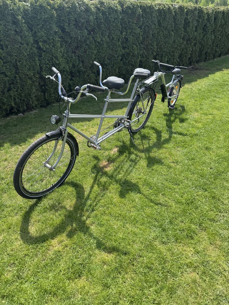 Rower tandem 3-osobowy, przyczepka