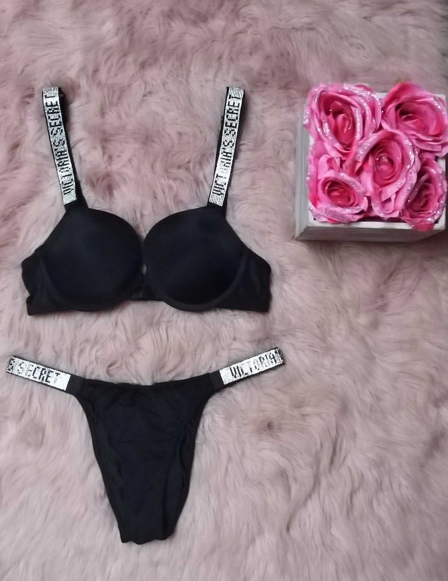 Komplet bielizny victoria secret cyrkonie szelki do stanika bielizna