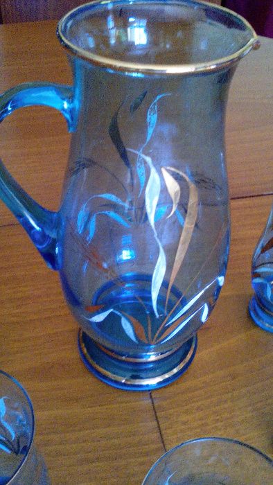 Serviço caneca + 5 copos refresco vidro vintage
