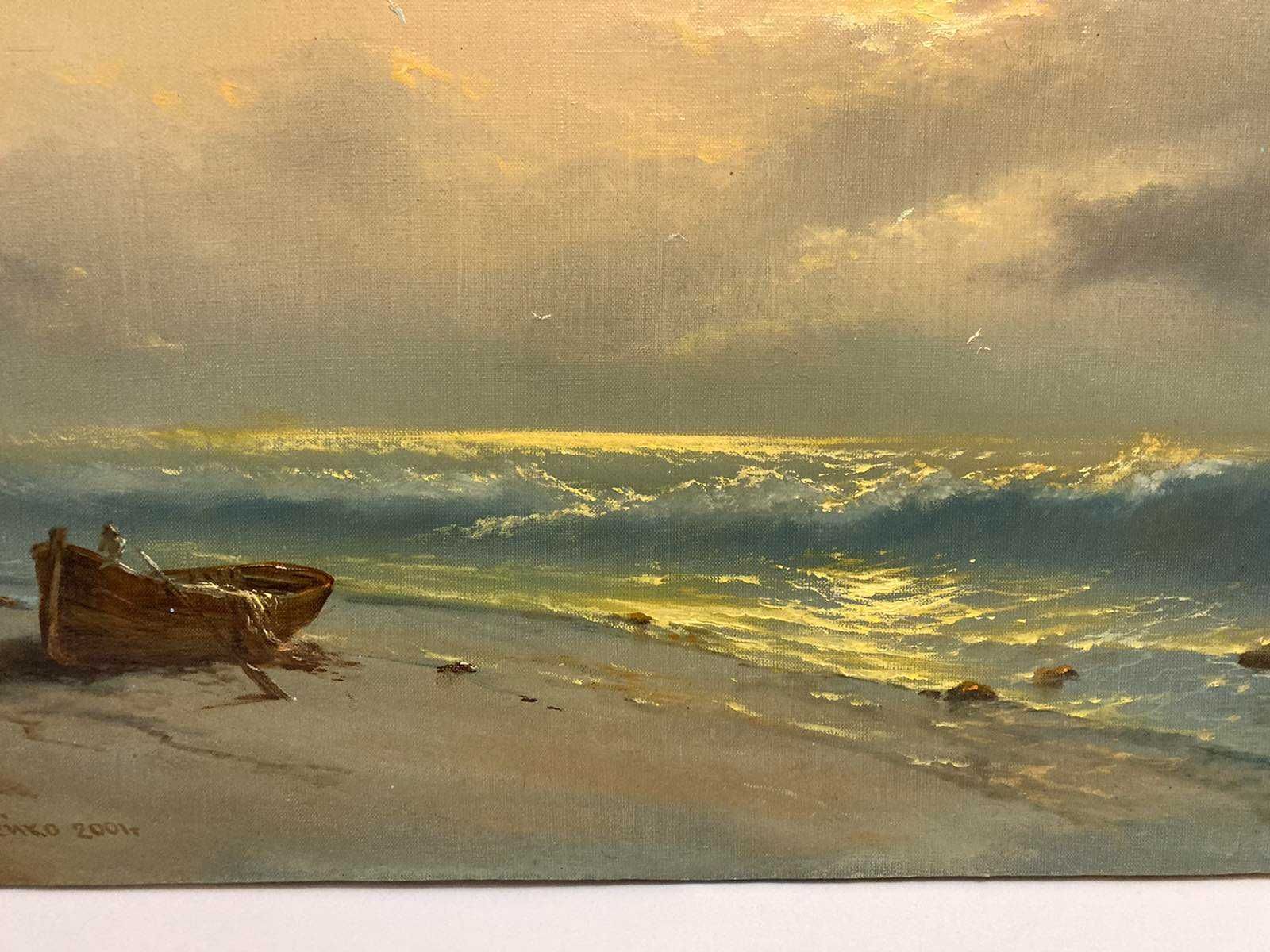 Картина  море маслом на холсте "Закат на море''