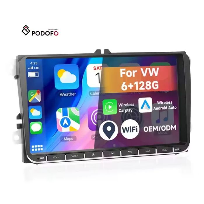 Rádio 9" Android 15 | 6/128GB CarPlay/Auto S/Fios, GPS, VW/SEAT/SKODA