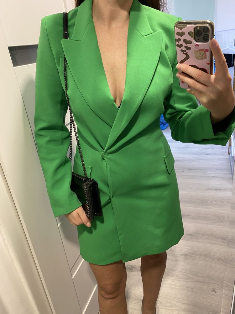 Nowa Marynarkowa sukienka Zara XS S damska zielona elegancka