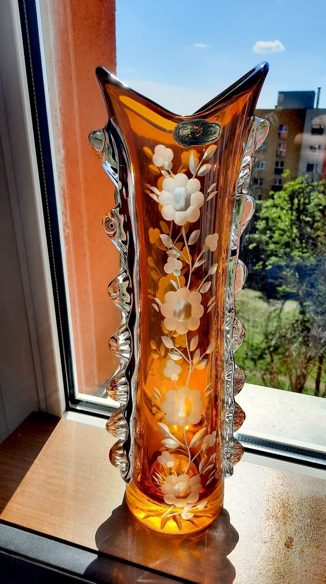Śliczny, duży, wazon kryształowy PRL.