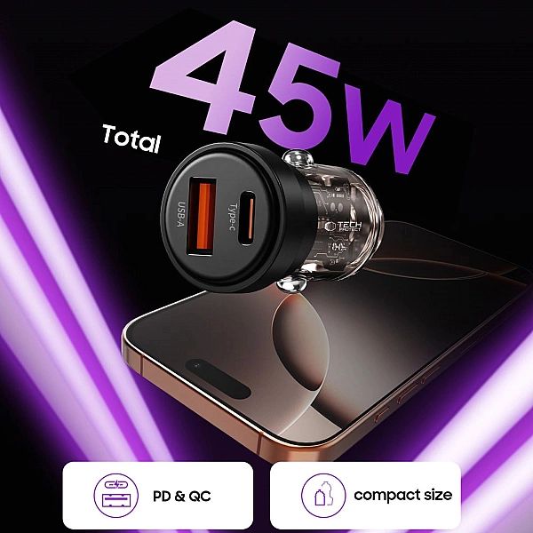 Tech-Protect Cc03/2-Port Car Charger Pd45W/Qc3.0 Black