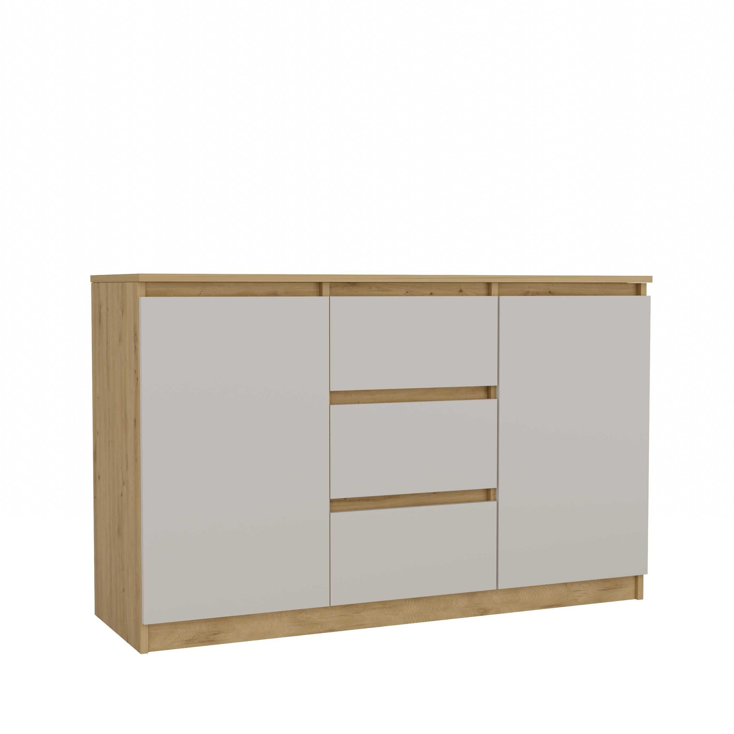 Komoda 2D3S 120 Cm 3 szuflady 2 drzwi Szafka DĄB ARTISAN / KASZMIR BEŻ