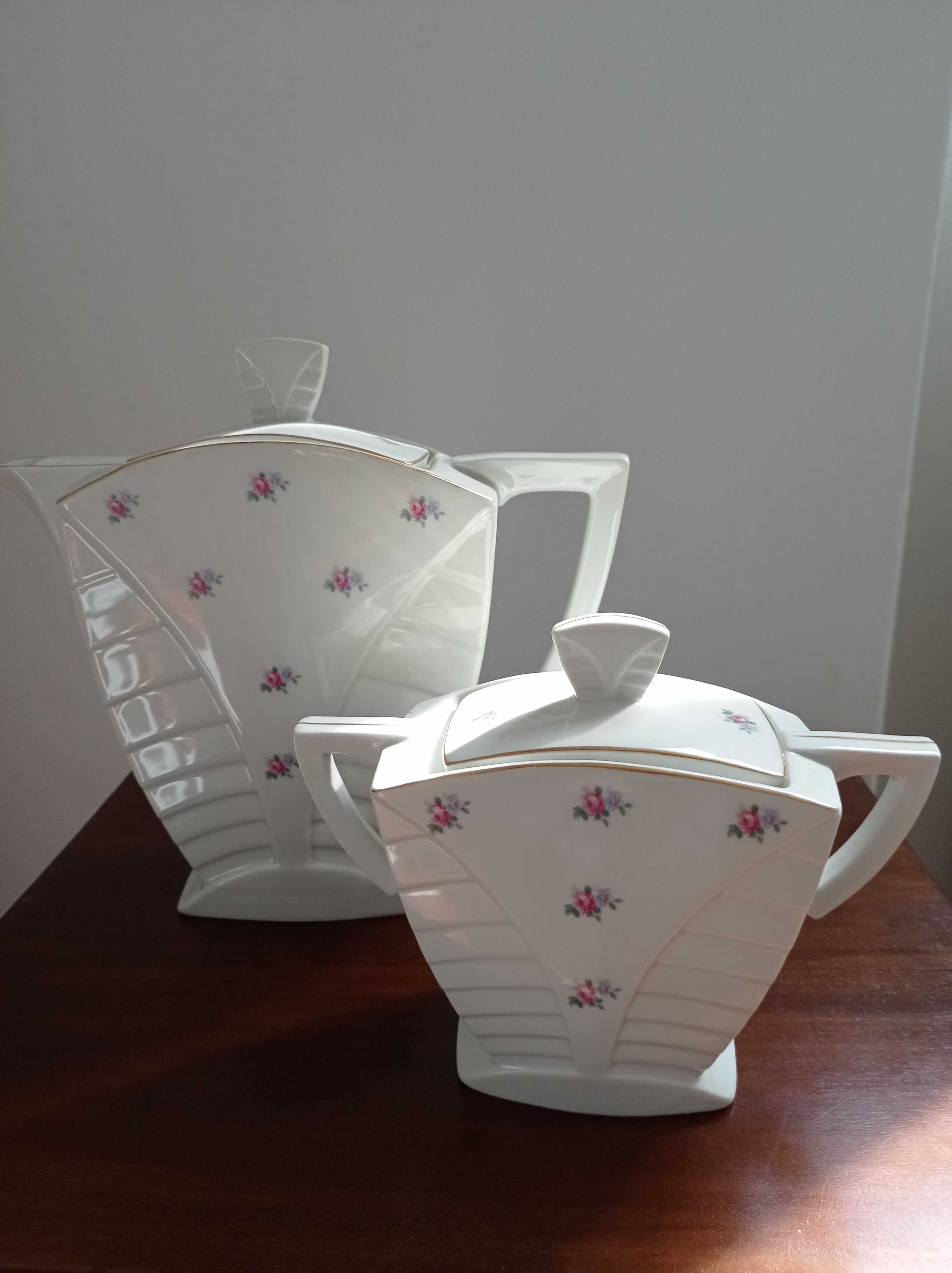 Art Deco porcelana bule e açucareiro