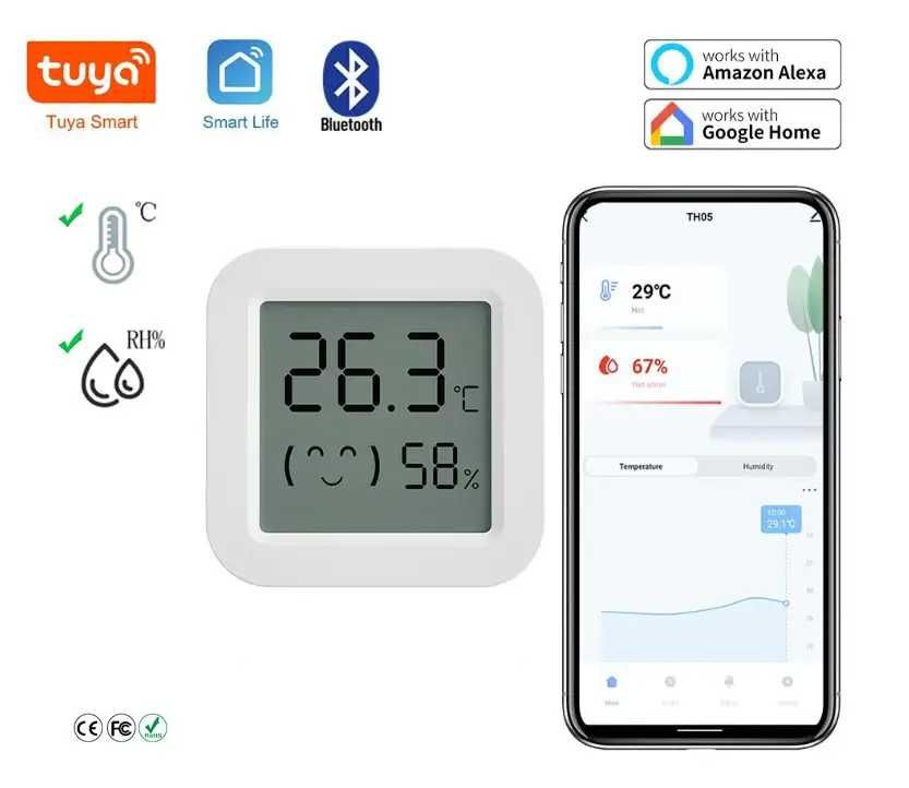 Датчик температуры и влажности TH05 Bluetooth систем умного дома Tuya
