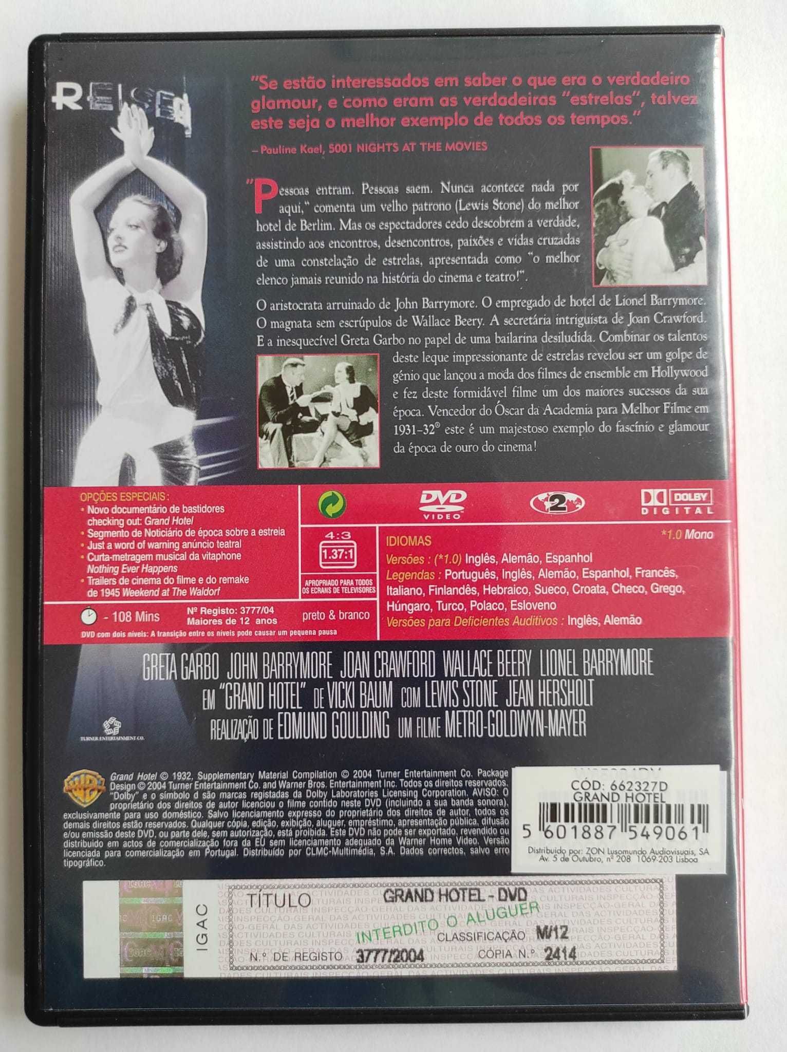 DVD “Grand Hotel”, com Greta Garbo. Raro.