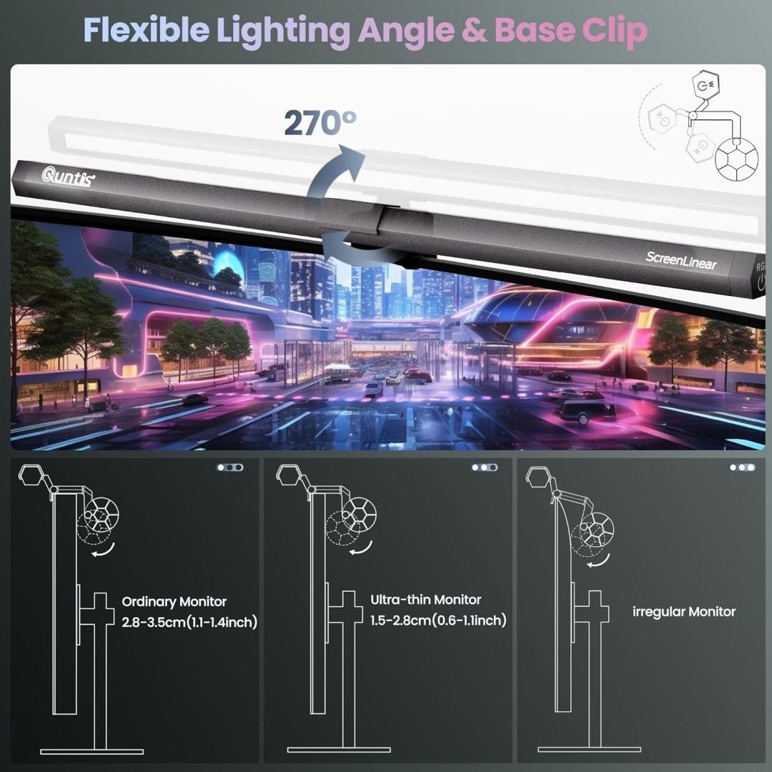 Quntis 51 cm lampa LED z ekranem PC RGB komputer USB lampa biurkowa