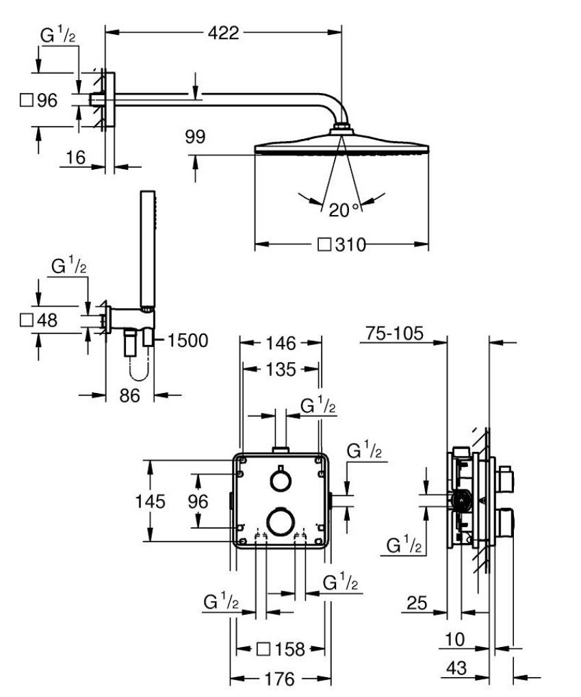 Grohe Grohtherm 34870000 34871000 Душова система прихованого монтажу