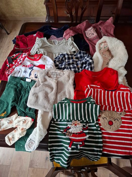 Świąteczne, zimowe ubranka dziewczynka rozmiar 80