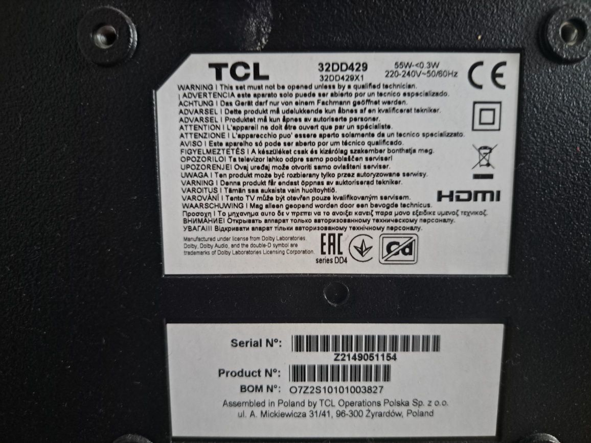 Telewizor LED TCL L32E3003/G 32" HD Ready czarny