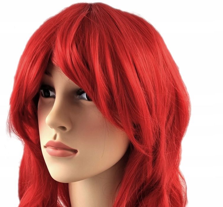 Długa peruka falowana czerwony kolor 78 cm siatka lace front