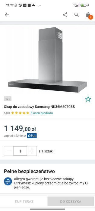 Okap kuchenny samsung Okap do zabudowy Samsung NK36M5070BS