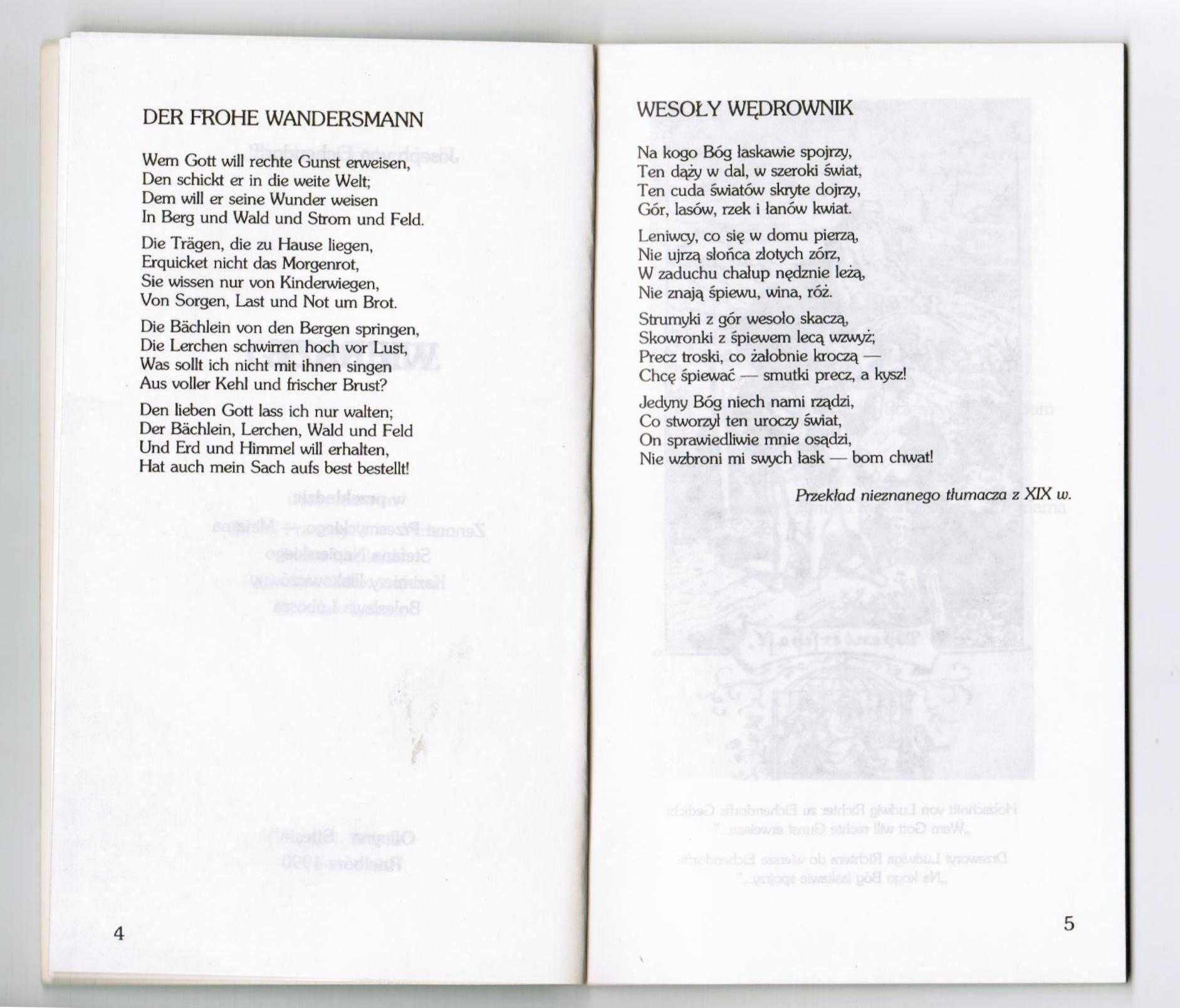 Joseph von Eichendorff Gedichte Wiersze Racibórz 1990