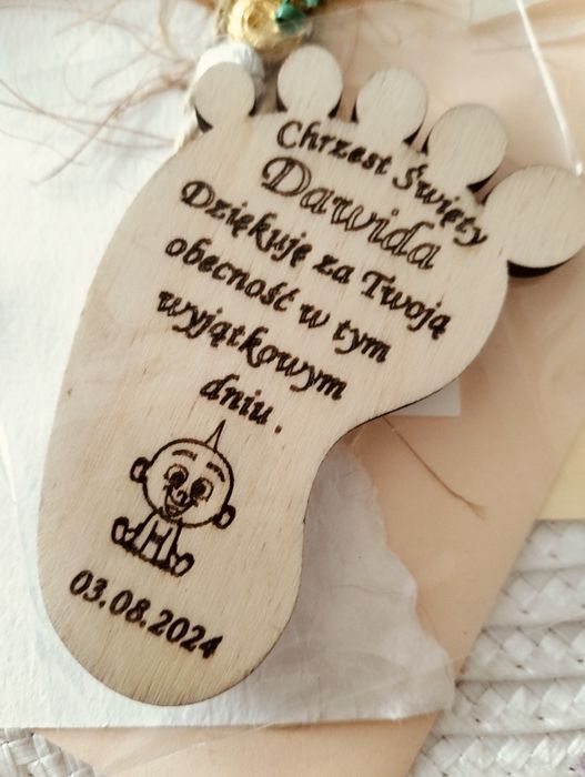 Stópka magnes na lodówkę podziękowania dla gości Chrzest Święty