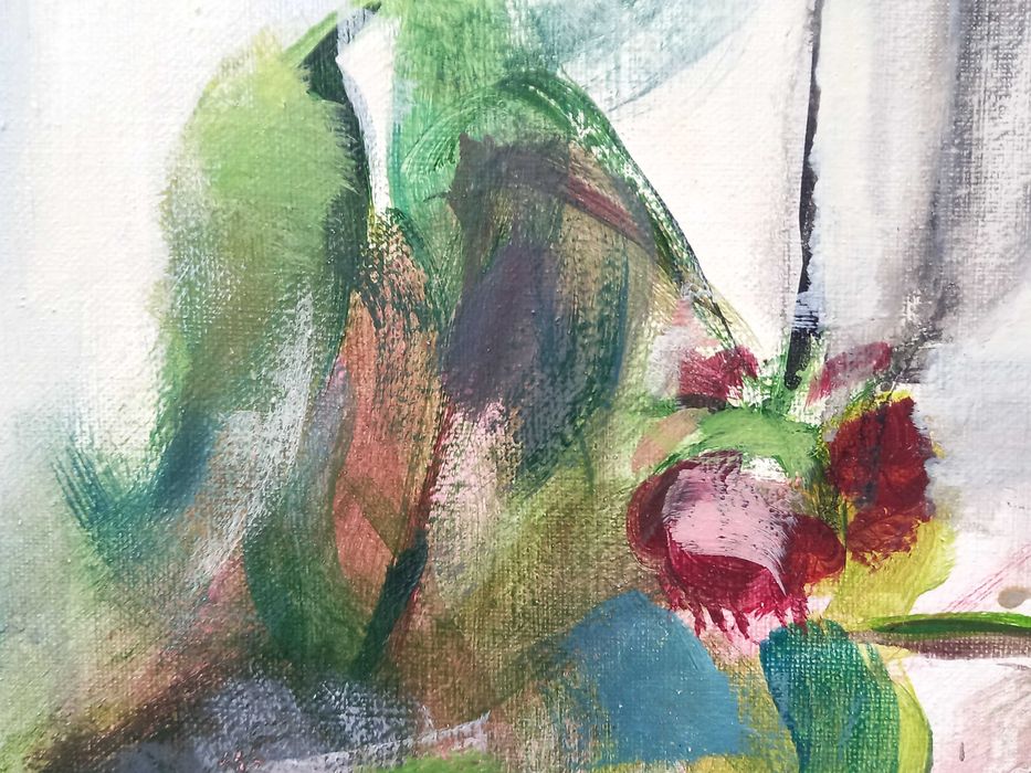 Martwa natura z różami, olej/płótno,  M. Omanowski