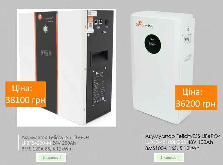 АКЦІЯ! Акумулятор FelicityESS LiFePO4 48В/24В 5120 Вт*Год (100/200Ah)