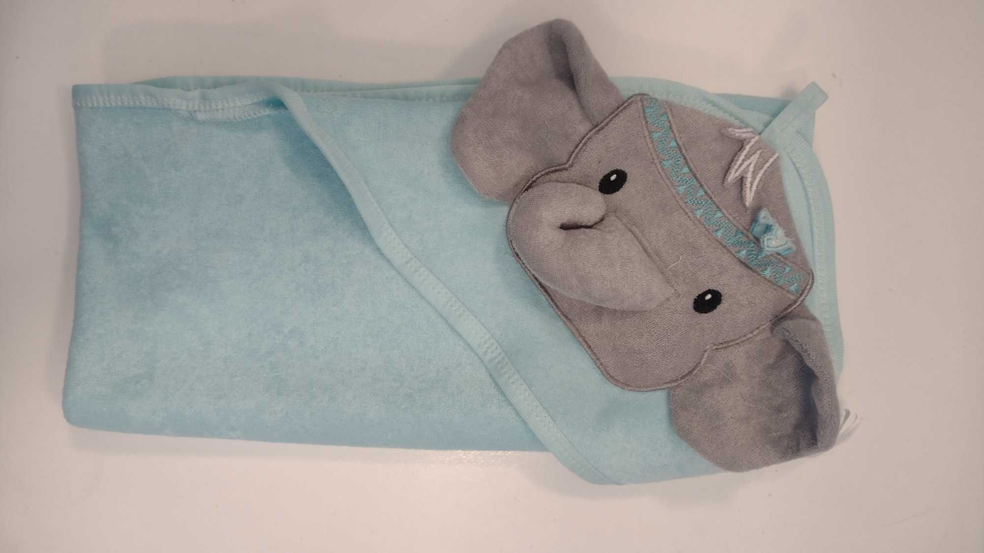 Ręcznik kąpielowy z kapturkiem dla niemowląt słonik 70x78cm