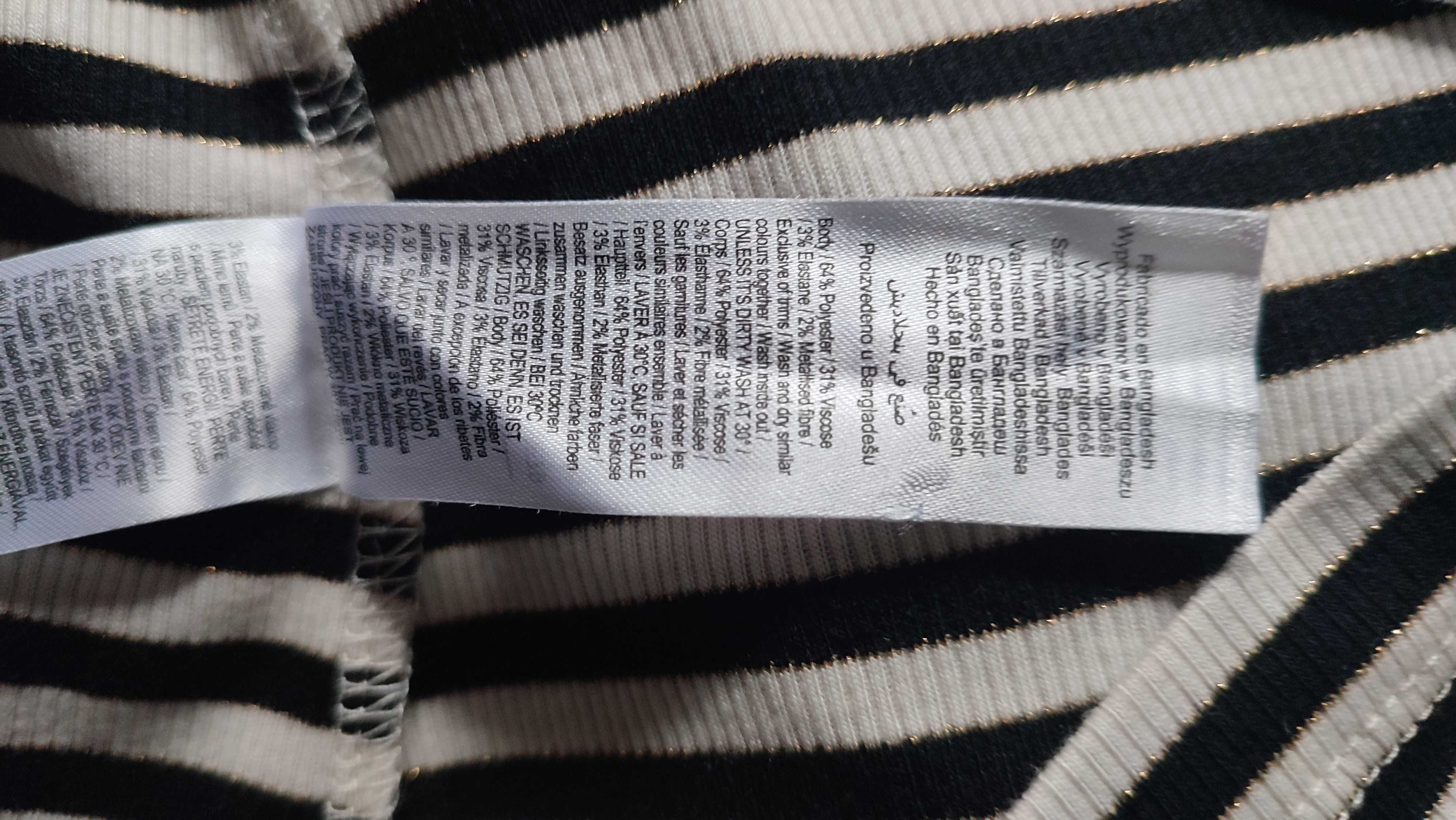 Bluzka damska z długim rękawem półgolf falbanka złota nitka prążek 48