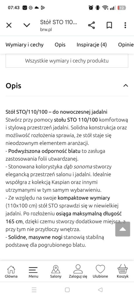 Stół rozkładany BRW