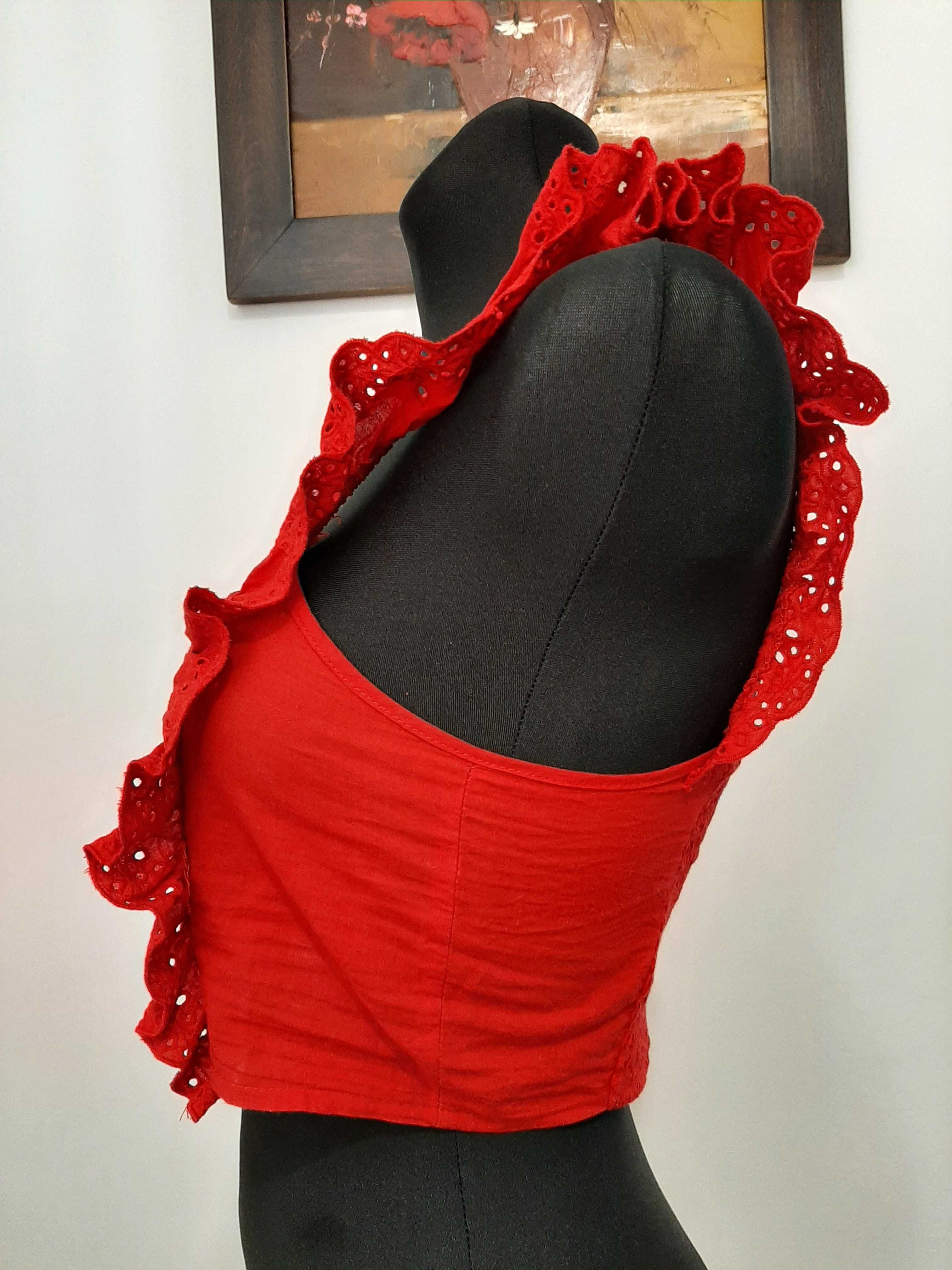Czerwony crop top z falbankami, XS/S