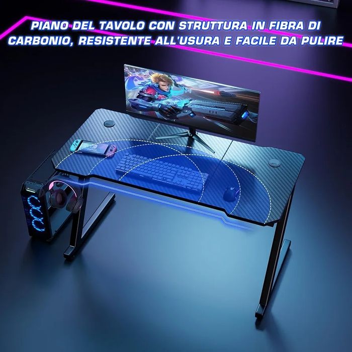 Biurko gamingowe komputerowe 120 x 60 cm blat jak włókno węglowe