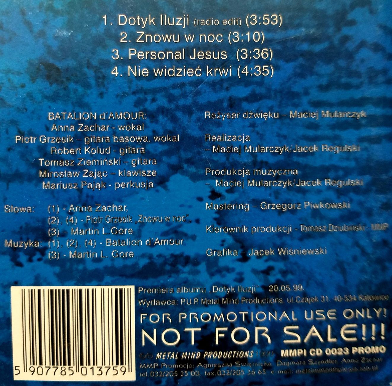 MaxiCD Batalion D'Amour Dotyk Iluzji 1999r Promo CD