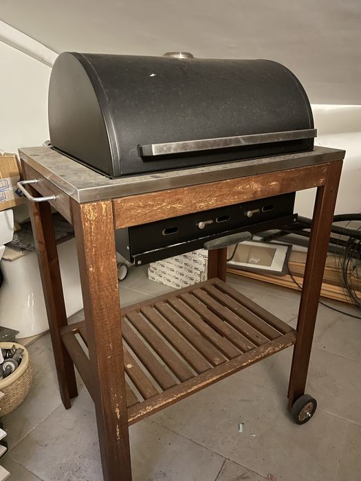 Grelhador ikea com carrinho em inox e madeira