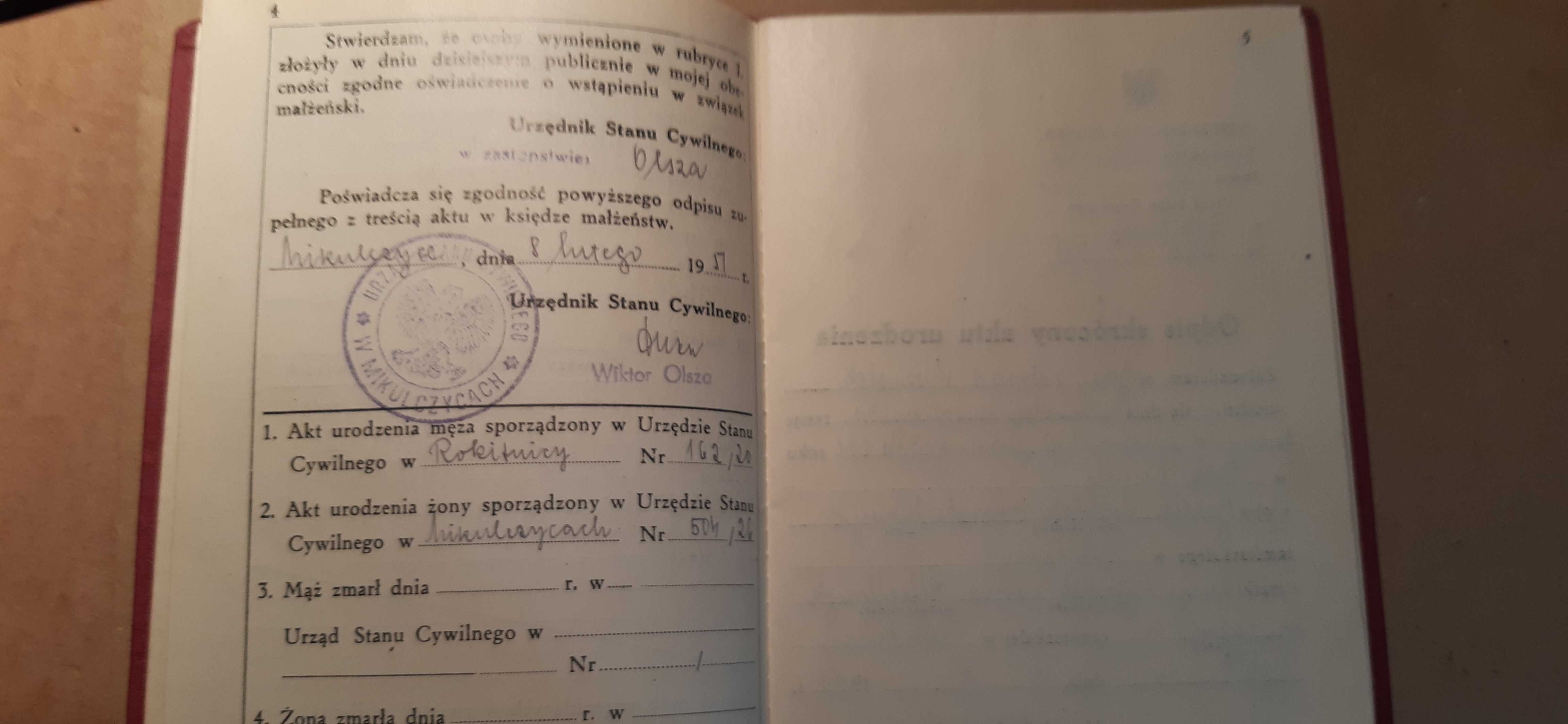 stara książeczka stanu cywilnego prl lata 50