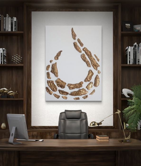 Obraz duży 3D strukturalny 80x60 industrialny nowoczesny biało-złoty