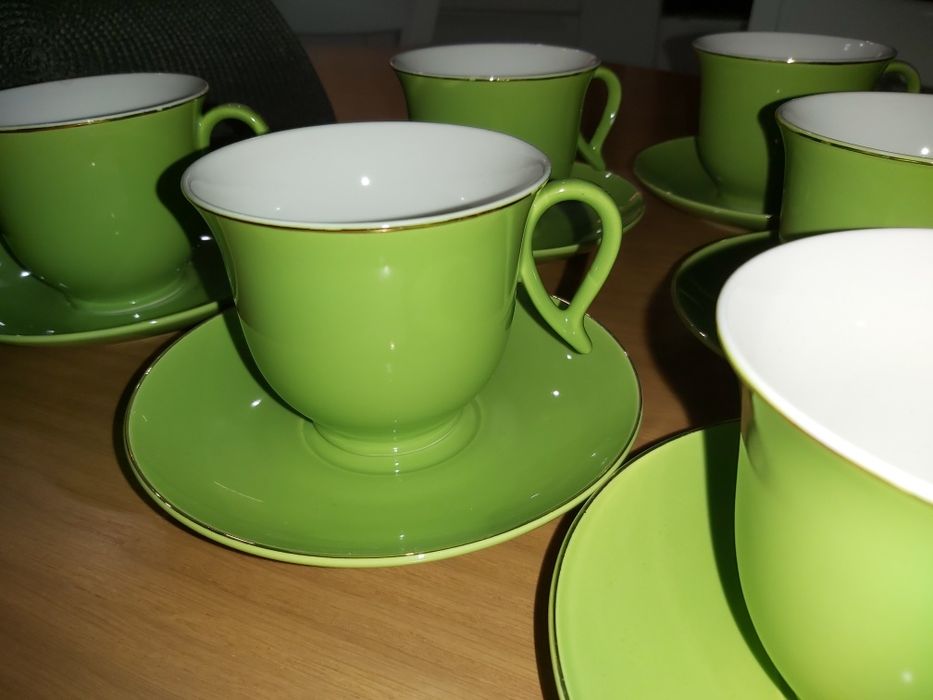 Zestaw porcelana filiżanki spodki 12 elementów zielony