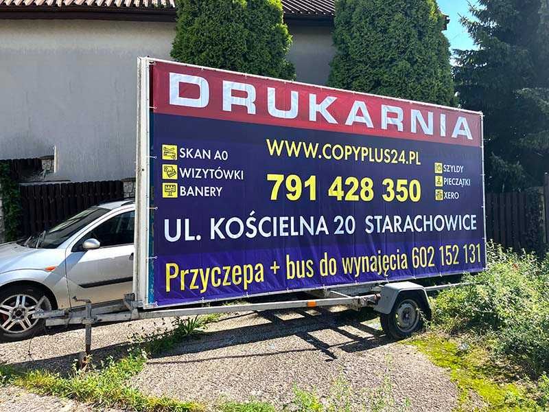 Wynajem przyczepy reklamowej 5x2,3m. Mocowania do banerów